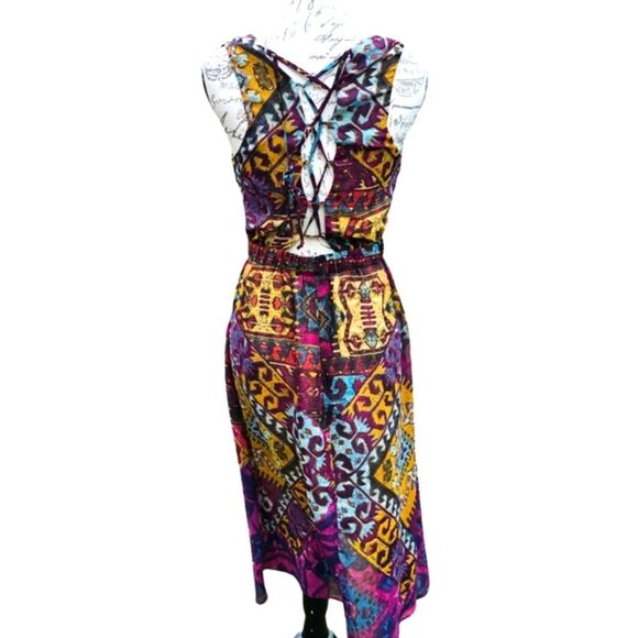Addie Multicolor Vibrant Open Back Lace Up V-Neck Sleeveless Midi Dress Size S - Picture 2 of 8